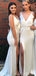 Vestidos de dama de honor con cuello en V y hendidura lateral larga y barata en línea, vestidos de dama de honor baratos, WG727