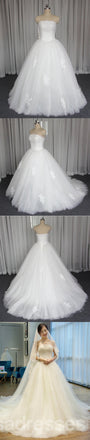 Strapless A line Tulle Wedding Dresses, Custom Made Long Wedding Gown, Cheap Wedding Gowns, WD200