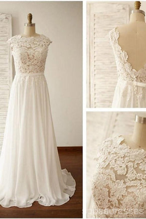 Sexy Backless See Thourgh Lace Cap Sleeve Beach Wedding Bridal Dresses, WD283