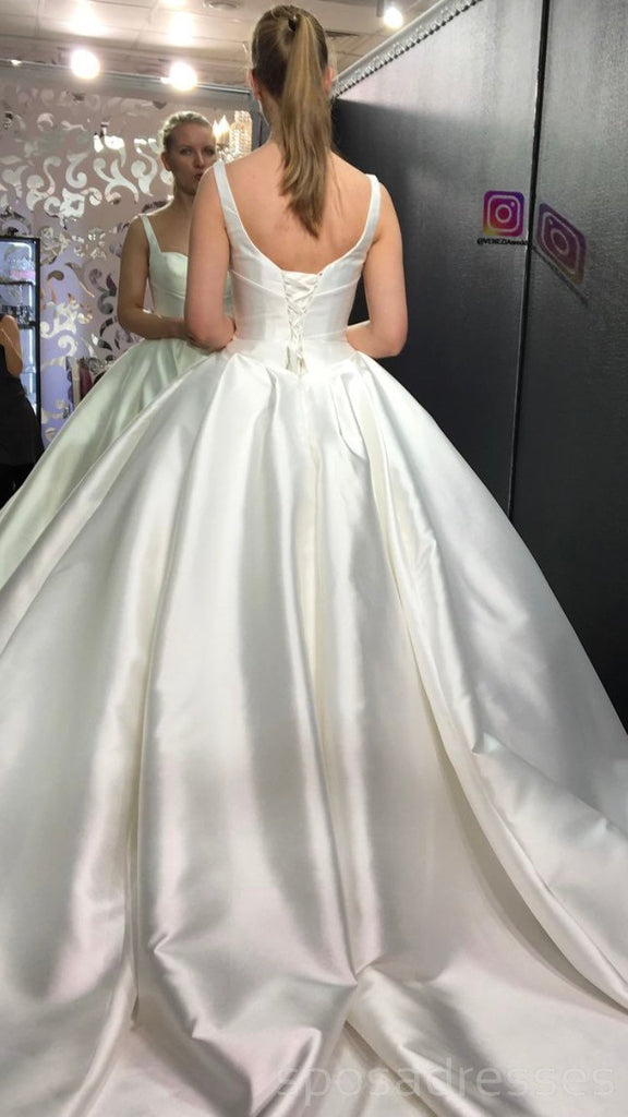 Correas elegantes de satén simple Vestidos de novia baratos en línea, Vestidos de novia de encaje baratos, WD463