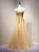 Vestido de Novia de Oro de Tul con Cuentas Una línea de Noche Largos vestidos de fiesta, Vestidos 17617