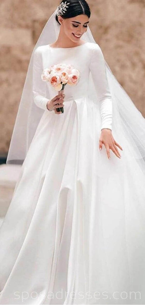 Mangas largas una línea de vestidos de novia largos en línea, vestidos de novia baratos, WD542
