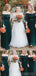 Fuera del hombro 1/2 Manga larga Vestidos de dama de honor verdes en línea, Vestidos de damas de honor baratos, WG748