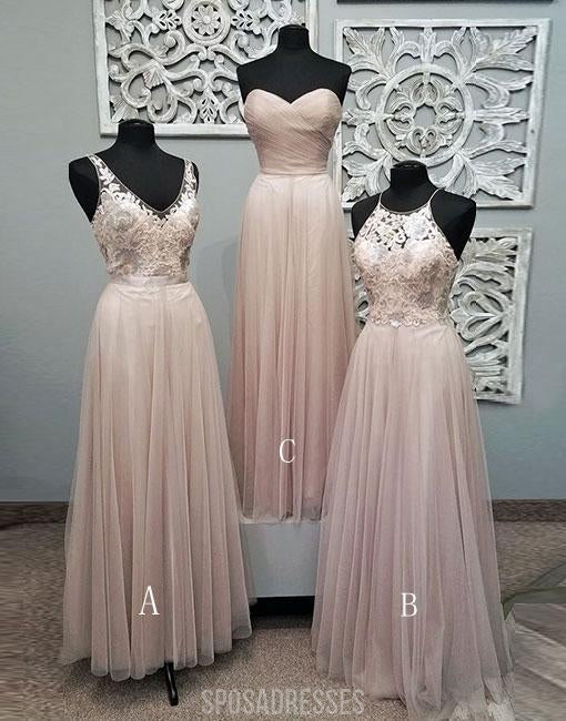 Mismatched Pale Blush Pink Lace Custom Bridesmaid Dresses, BD121