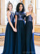 Vestidos de dama de honor largos personalizados de lentejuelas azul marino mal combinados baratos, WG232