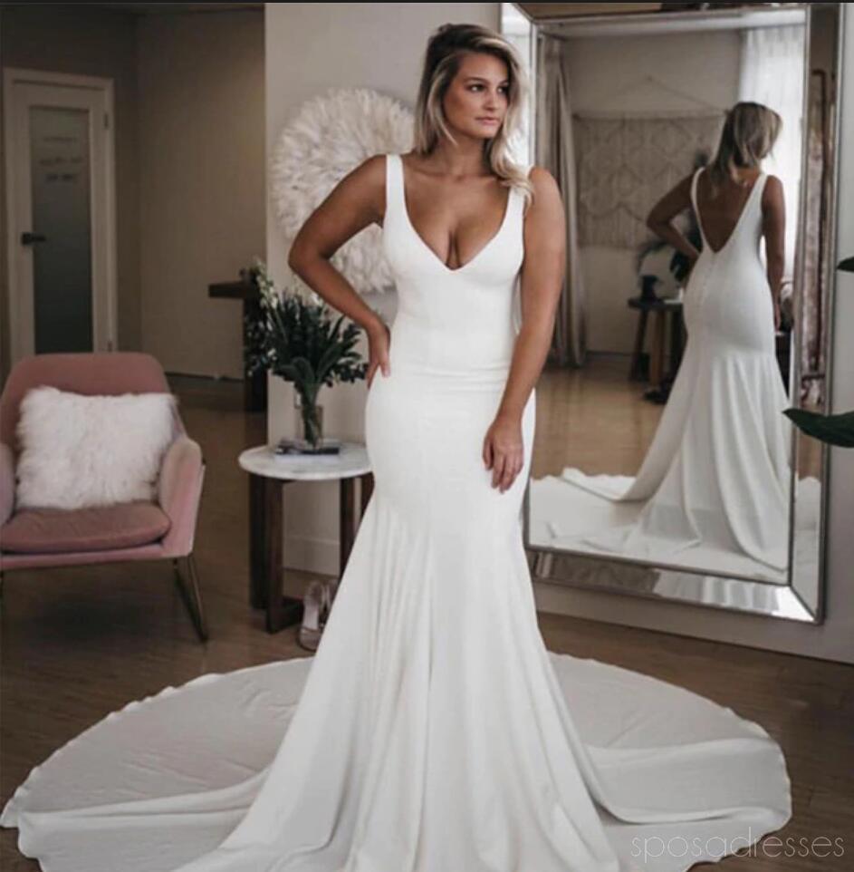Vestidos de novia de sirena baratos atractivos sin respaldo simples en línea, vestidos de novia baratos, WD481