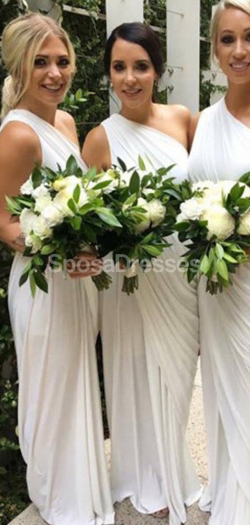 Un hombro de vestidos de dama de honor largos blancos en línea, vestidos de damas de honor baratos, WG708