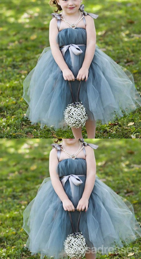 Vestidos del tutú Pix azules polvorientos, vestidos de la florista del tul, vestidos de la niña baratos para boda, FG046