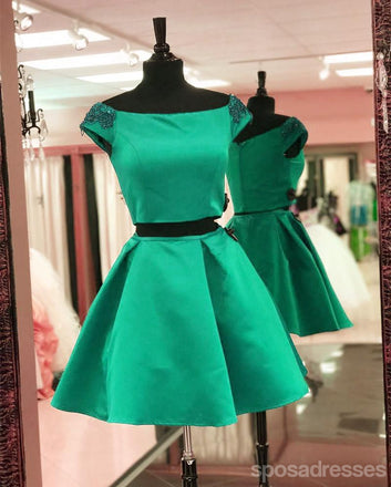 Simple Cute Two Piece Cap Sleeve Blue Homecoming Dresses 2018, CM471