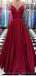 Simple oscuro rojo A-line vestidos de fiesta de la noche larga, vestidos de fiesta personalizados baratos, 18589