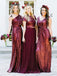 Vestidos de dama de honor largos personalizados de lentejuelas rojo oscuro mal combinados, WG235