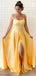 Una simple banda de espagueti con una cruz en el lado amarillo, un vestido de noche barato y largo, un vestido de noche, 12145.