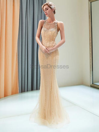 Scoop Heavily Beaded Rhinestone Beaded Mermaid Evening Prom Dresses, Evening Party Prom Dresses, 12043