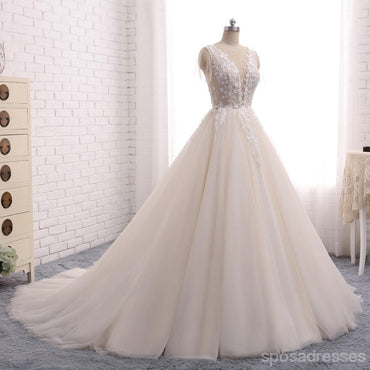 Sexy Backless Deep V Neckline Lace Wedding Bridal Dresses, Custom Made Wedding Dresses, Affordable Wedding Bridal Gowns, WD243