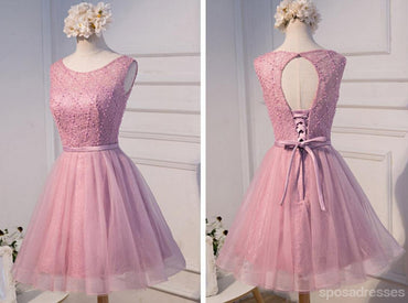 Sexy Open Back Pink Beaded Cute Homecoming Prom Dresses, Affordable Short Party Prom Dresses, Perfect Homecoming Dresses, CM303