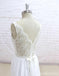 Vestidos de novia de playa baratos con cuello en V de encaje transparente en línea, WD382