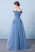 Fuera del hombro Vestidos de fiesta largos de noche azul polvoriento, vestidos de fiesta personalizados de fiesta baratos, 18591