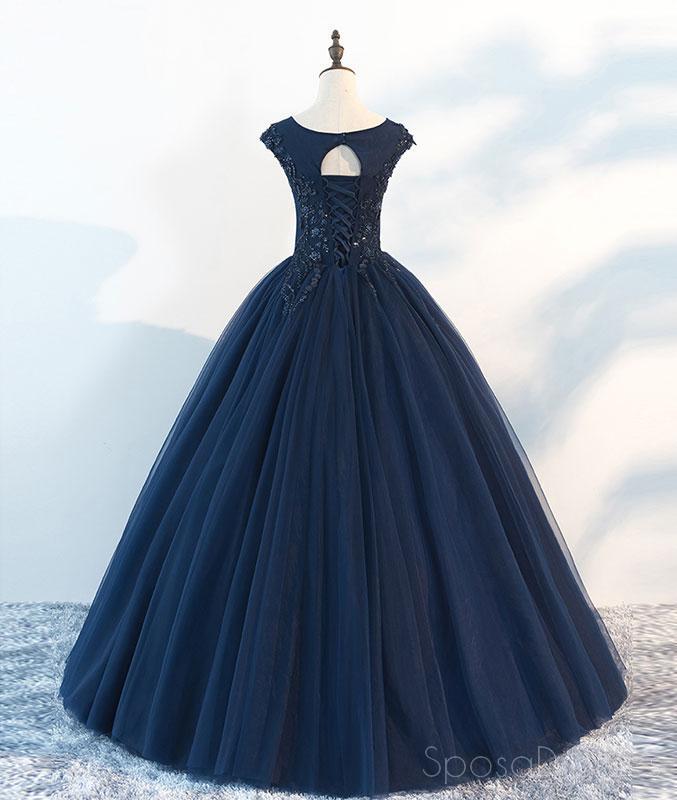 Vestidos de fiesta largos de gala azul marino con mangas cortas y vestidos de gala largos, vestidos Sweet16 personalizados, 18410