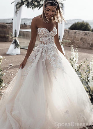 Sweetheart Lace See Through Cheap Wedding Dresses Online, Cheap Unique Bridal Dresses, WD596