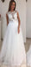 Vestidos de novia de una línea de mangas casquillo Bateau en línea, vestidos de novia de encaje transparentes baratos, WD448