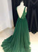 V Cuello de color Verde Esmeralda de Tul Una línea de Tiempo Personalizada de Noche, vestidos de fiesta, Vestidos 17452