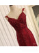 Rojo encaje sirena V-cuello barato largo vestidos de fiesta de noche, vestidos de fiesta de la noche, 18643