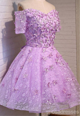 Deux feuilles de dentelle lilas percées par les robes de bal de retour à la maison, des robes de bal à courte durée abordables, des robes de retour parfaites, CM299