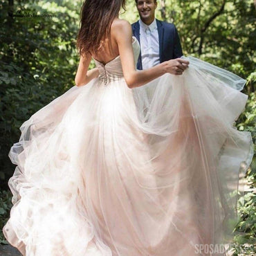 V Neck Simple Tulle A-line Cheap Wedding Dresses, Mermaid Wedding Gown, WD702