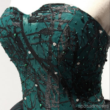 Strapless Dark Green Black Lace Tulle Homecoming Prom Dresses, CM237