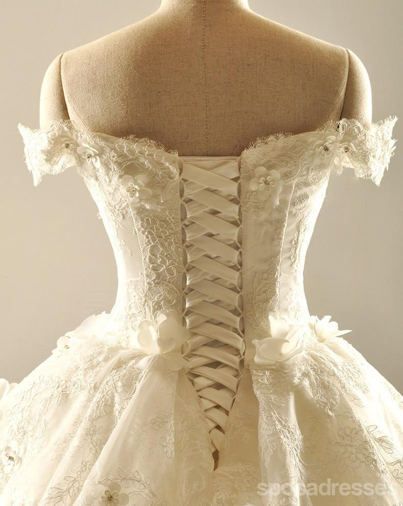 Vestidos de novia hechos a mano de la boda del cordón de la flor del hombro, vestidos de boda por encargo, vestidos de novia asequibles de la boda, WD230