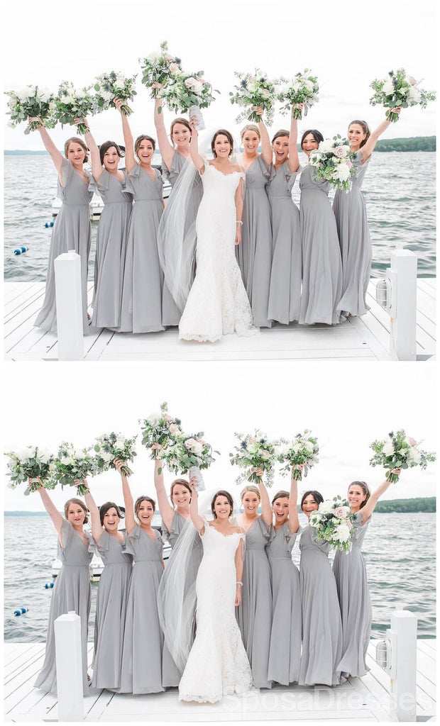 En mousseline de soie Gris Manches Longue pas Cher Robes de Demoiselle d'honneur en Ligne, WG668
