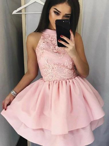 Pale Pink Halter Cheap Short Homecoming Dresses Online, CM650
