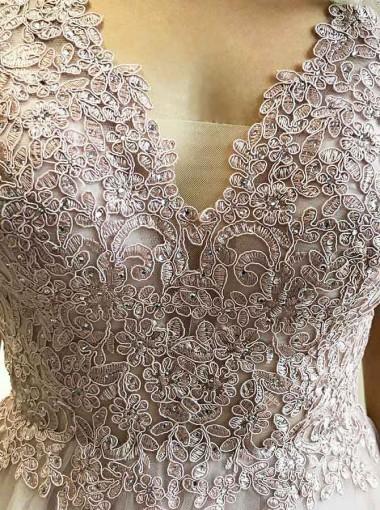 Pale Pink V Neck Backless Lace Cheap Short Homecoming Dresses Online, CM657