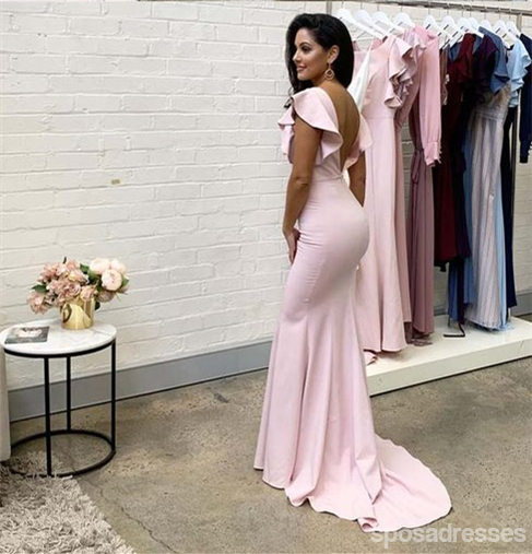 Vestidos de dama de honor largos baratos de color rosa pálido populares en línea, WG550