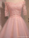 De hombro de manga corta de encaje rosa lindo regreso a casa vestidos de baile, vestidos de fiesta cortos asequibles, vestidos de fiesta perfectos, CM306