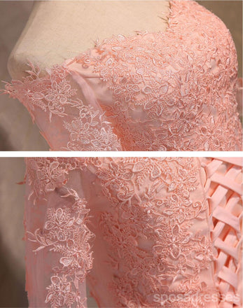 Off Shoulder Short Sleeve Pink Lace Cute Homecoming Prom Dresses, Affordable Short Party Prom Dresses, Perfect Homecoming Dresses, CM306