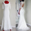 Popular media manga larga sexy sirena abierta espalda blanca de encaje vestido de fiesta de la boda, WD0041