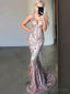 Rose Gold Sequin Mermaid Long Evening Prom Dresses, Cheap Custom Party Prom Dresses, 18579