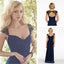 Cap Manga Aberta Voltar Renda Querido Chiffon Azul Marinho Formal Vestidos de Madrinha Barato, WG43