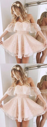 Vestidos de fiesta cortos de encaje con hombros descubiertos lindos en línea, CM540