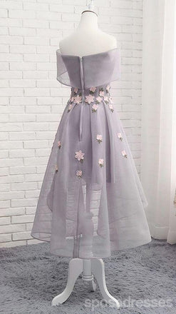 Grey Off Shoulder Floral Short Homecoming Dresses Online, Cheap Short Prom Dresses, CM849