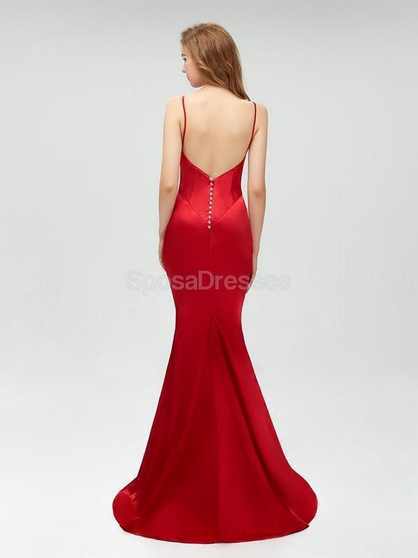 Sirena rojo oscuro sin espalda simple barata vestidos de la fiesta de promoción del partido de la tarde largos, 175200