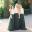 Popular Corpiño de Encaje de Tul Verde de la Falda de Una Línea Personalizada de Vestidos de Dama de honor, Hoteles Único de Tul Largo Vestido de Dama de honor, BD122