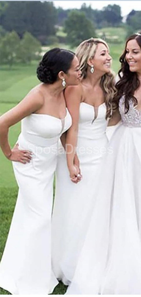 Vestidos de dama de honor largos baratos blancos simples de sirena en línea, vestidos de damas de honor baratos, WG720