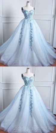 Sweetheart Pale Blue Lace Beaded Cheap Long Evening Prom Dresses, Cheap Sweet 16 Dresses, 18373