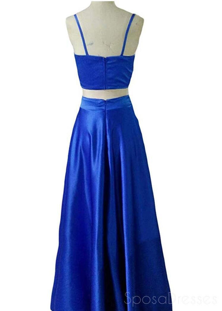 Vestidos de fiesta de noche largos baratos y sexy de dos piezas azules sencillos, vestidos baratos de Sweet 16, 18375