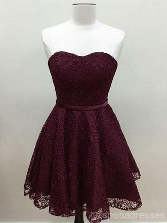 Sweetheart Cute Simpe Maroon Short Lace Homecoming Dresses 2018, CM491