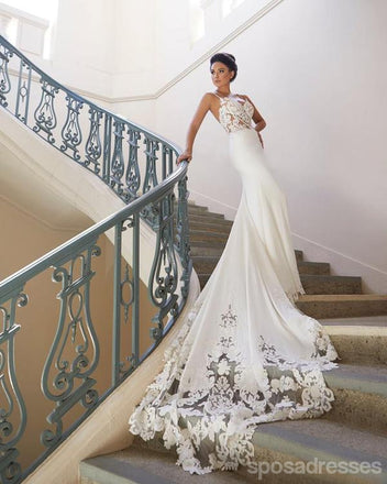 Sexy Long Mermaid See Through Spaghetti Straps Lace Wedding Dresses,,WD744