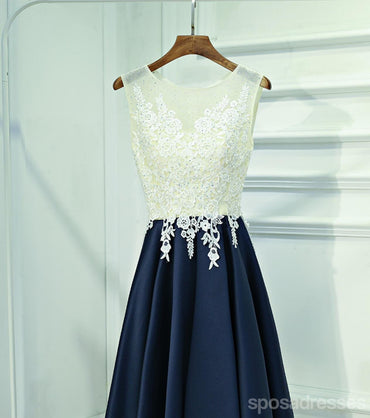 See Through Lace Navy Skirt Short Homecoming Prom Dresses, Affordable Corset Back Short Party Prom Dresses, Perfect Homecoming Dresses, CM244