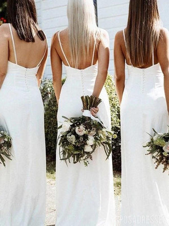 Off White Spaghetti Straps Long Bridesmaid Dresses Online, Cheap Bridesmaids Dresses, WG728